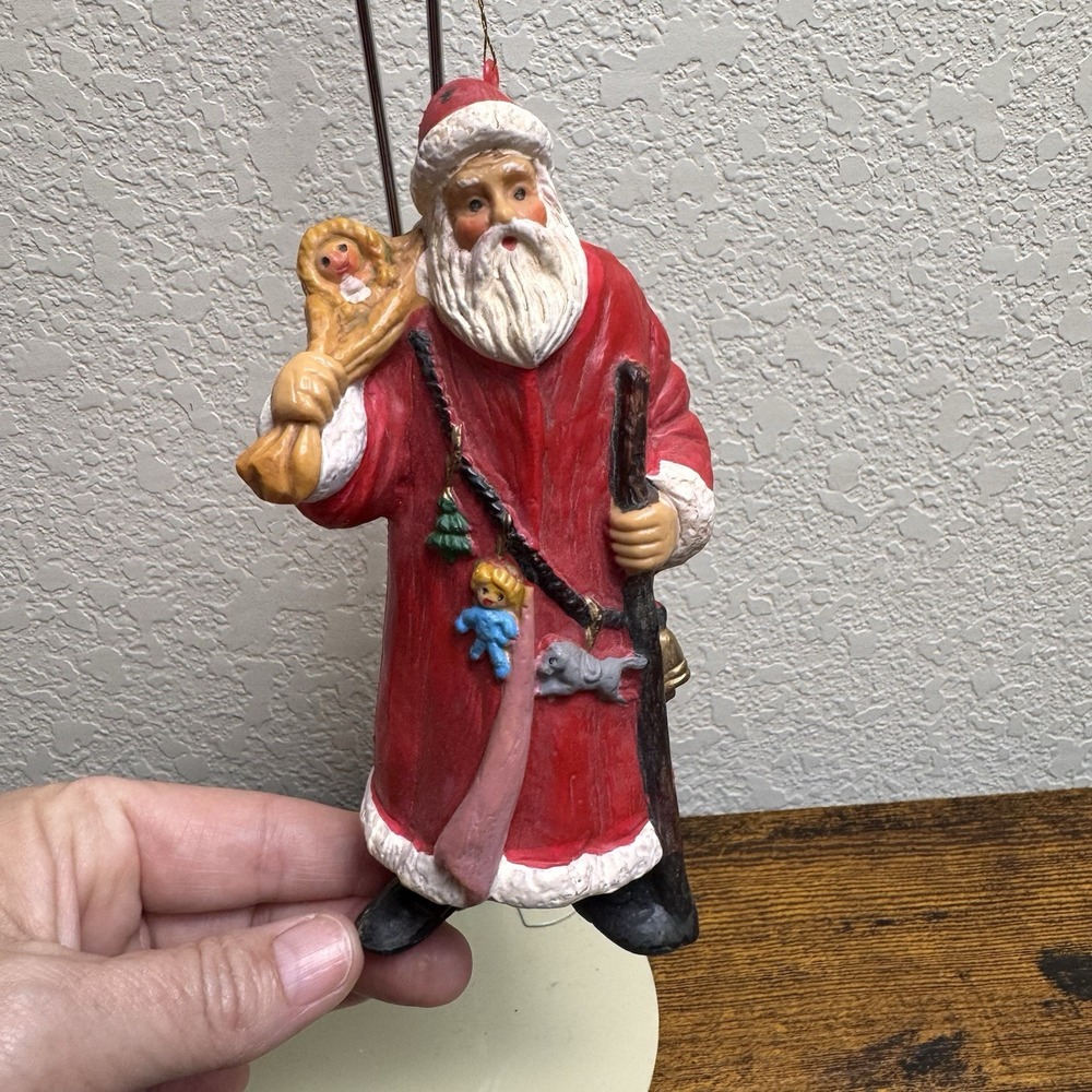 Vintage Old World Santa Claus Ornament Hard Plastic Blow Mold Christmas 6in 70s